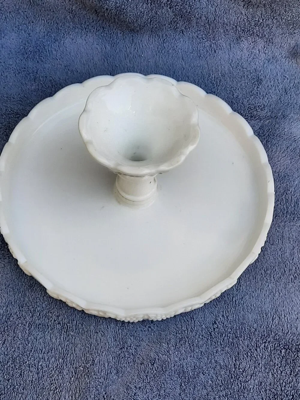 Vintage Westmoreland Milk Glass Cake Stand Paneled Grape Pattern Pedestal 11.5